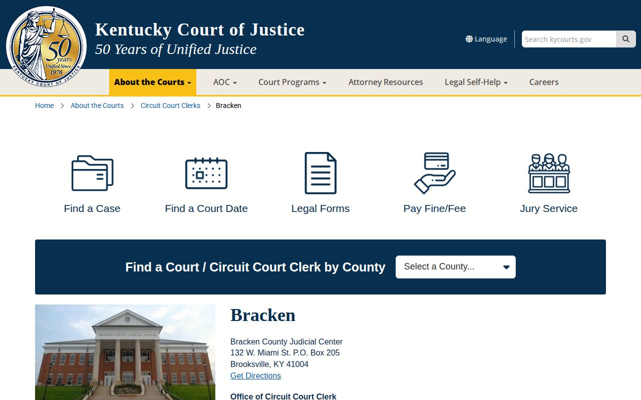 Kentucky Courts Bracken County court information page